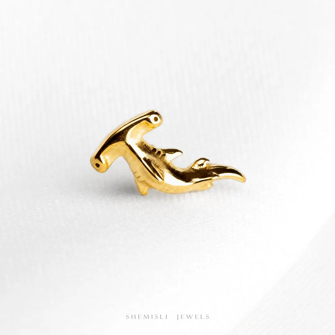 Tiny Hammerhead Shark Threadless Flat Back Earring, 20,18,16ga, 5-10mm Unisex, Surgical Steel SHE... | Etsy (US)