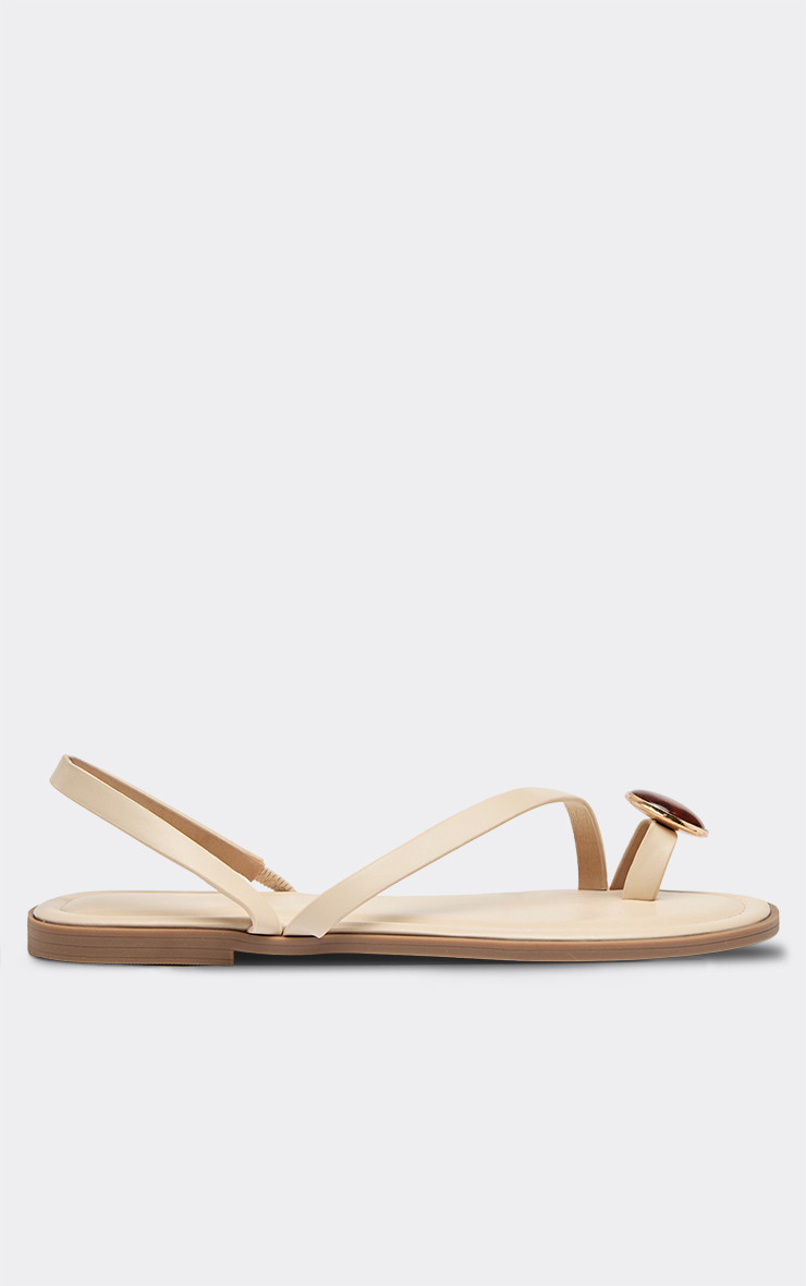 Jamey Toe Loop Stone Detail Slingback Strappy Sandal In Cream Faux Leather | EGO Shoes (US & Canada)