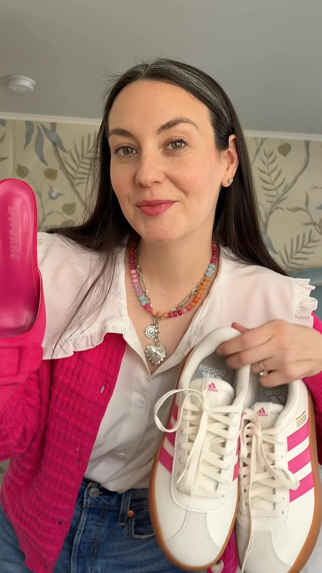 Getting ready for the day and need help picking out which shoe to wear! My whole outfit is head to toe @amazon! Are we feeling the sneakers or the kitten heel mules? #founditonamazon #ad