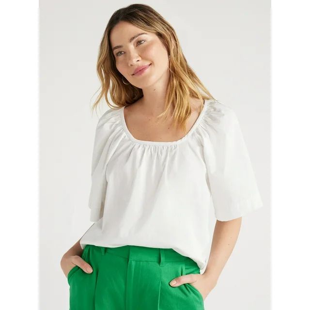 Free Assembly Women’s Square Neck Top with Short Sleeves, Sizes XS-XXL | Walmart (US)