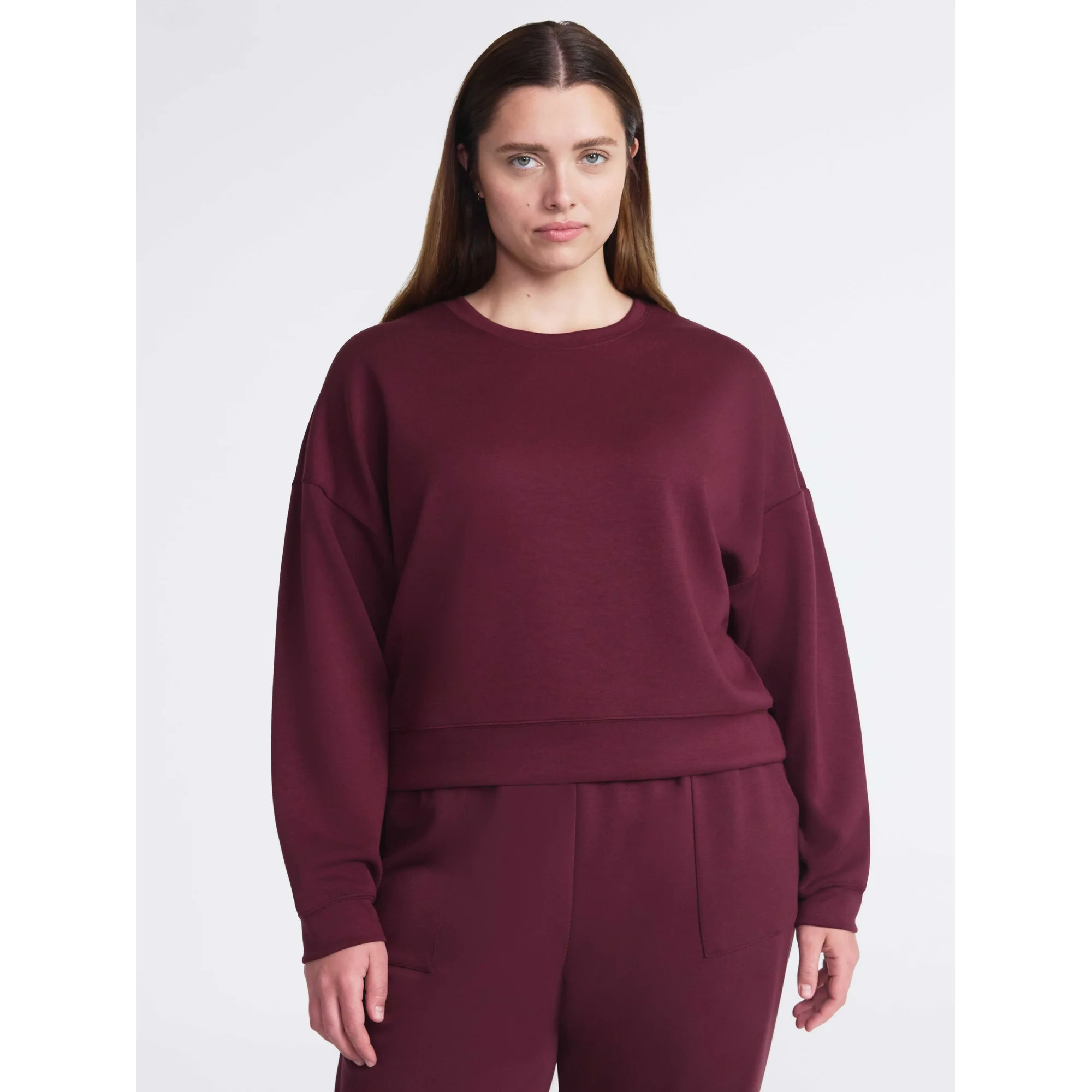 Scoop Women's and Women's Plus New Scubaknit Cropped Sweatshirt with Drop Sleeves, Sizes XS-4X | Walmart (US)