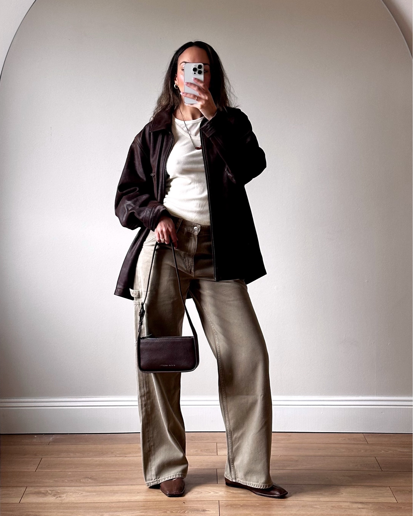 Brown aesthetic, brown leather jacket, neutral outfit, Arket jeans, massimo dutti, y2k bag, ballet flats, brown flats, spring outfit inspo, spring layering, elevated essentials, tonal capsule wardrobe , brown jeans

#LTKeurope #LTKfindsunder100 #LTKstyletip