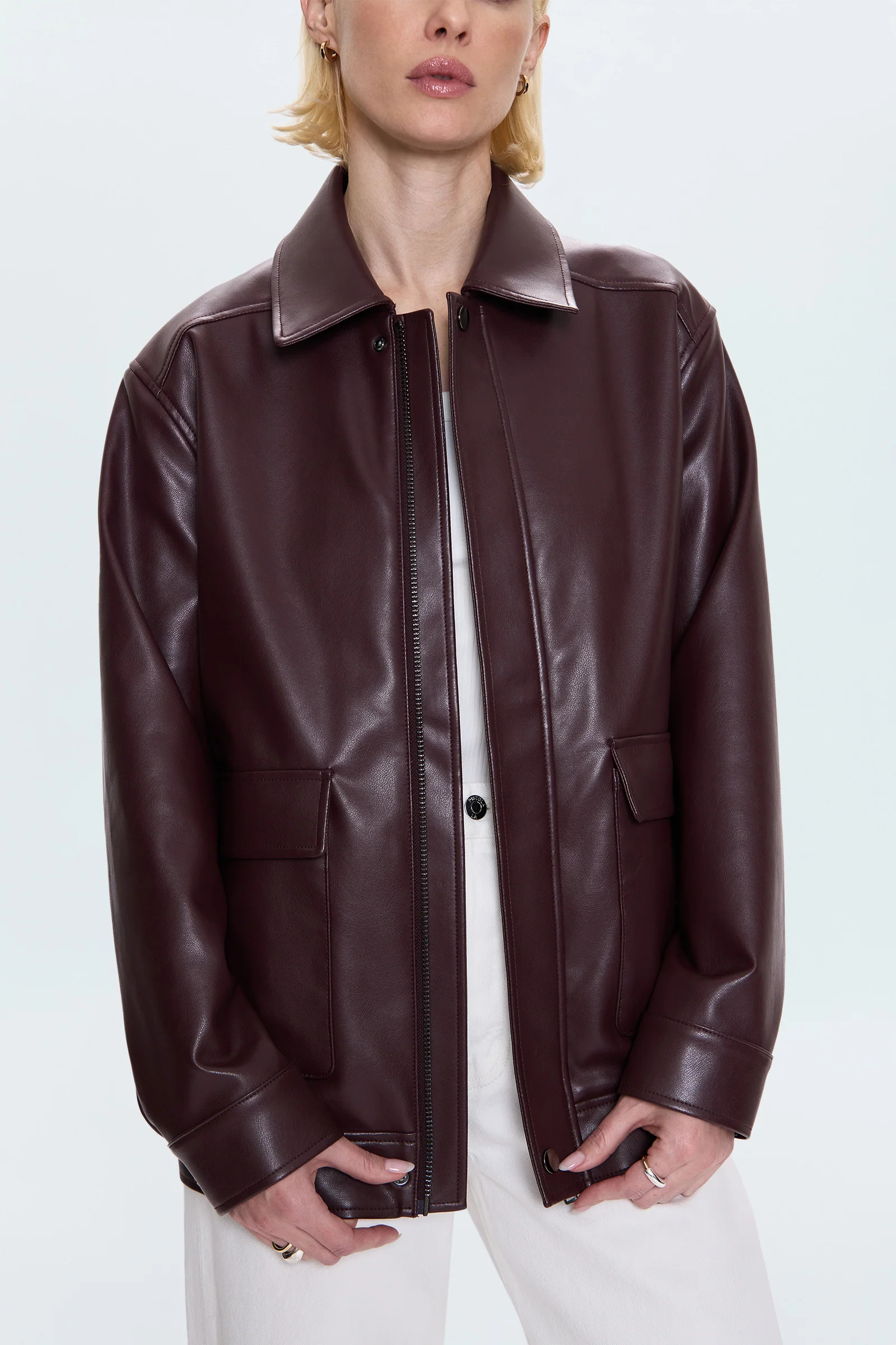 Valerie Faux Leather Bomber Jacket - Cabernet | Pistola Denim