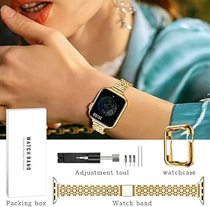 Slim Watch Band Compatible with Apple Watch 41mm 45mm 42mm 44mm 40mm 38mm Metal Stainless Steel W... | Amazon (US)