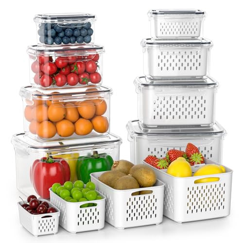 Fruit Storage Containers for Fridge with Removable Colander, 8 Pack Fruit Containers for Fridge with 2 Function Divider Plate, Airtight Storage Container to Keep Berry Fruit Fresh, Dishwasher Safe | Amazon (US)