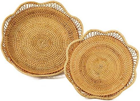 Fruit And Vegetable Storage Round Wicker Baskets Rattan Set 2 For Serving Potatoes Onions Bread D... | Amazon (US)