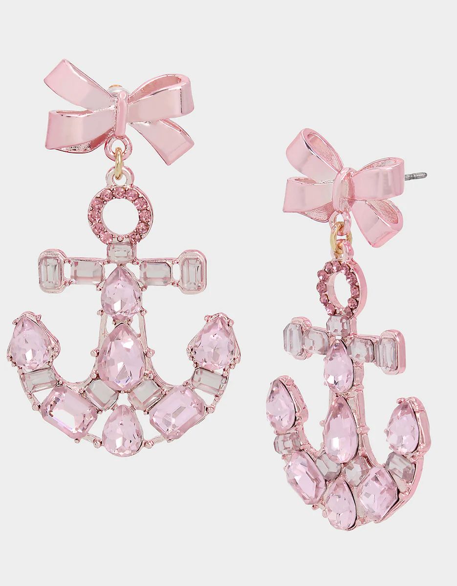 PINK SUMMER BOW ANCHOR EARRINGS PINK | Betsey Johnson