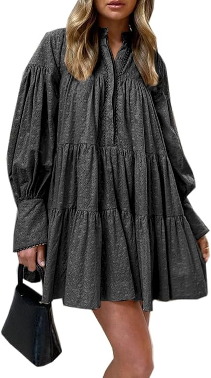 Roiii Women's Casual Long Sleeve Dress Sundress Swing Dress Tunic Dress Button Down Loose Flowy S... | Amazon (US)