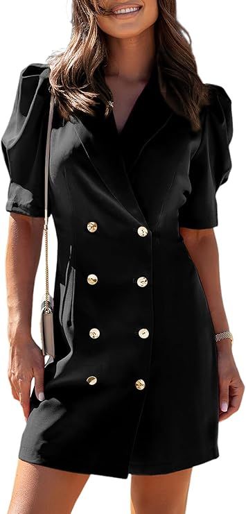 BLENCOT Womens Casual Blazers Dress Summer Short Sleeve Double Breasted V Neck Work Jacket S-XXL | Amazon (US)
