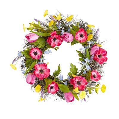 Click for more info about 20" Multicolor Faux Anemone & Tulip Wreath