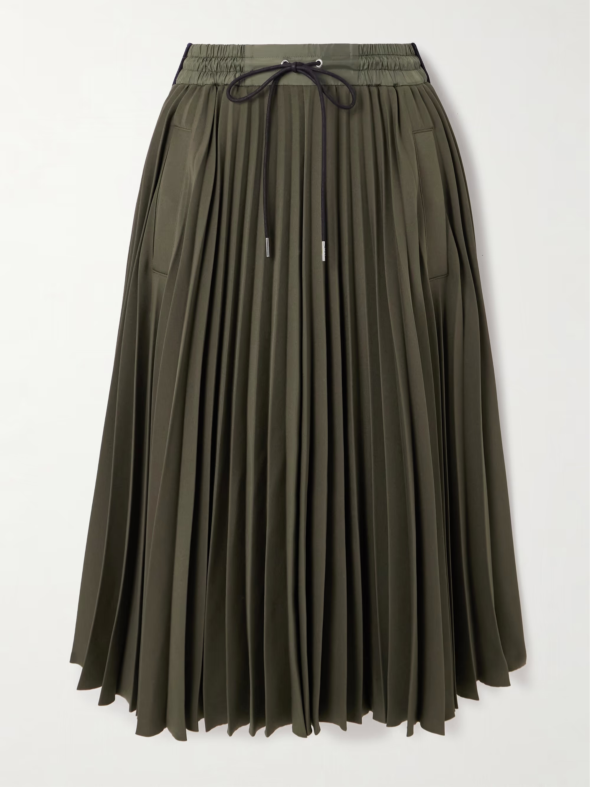 Ribbed-knit trimmed pleated tech-jersey midi skirt | NET-A-PORTER (US)