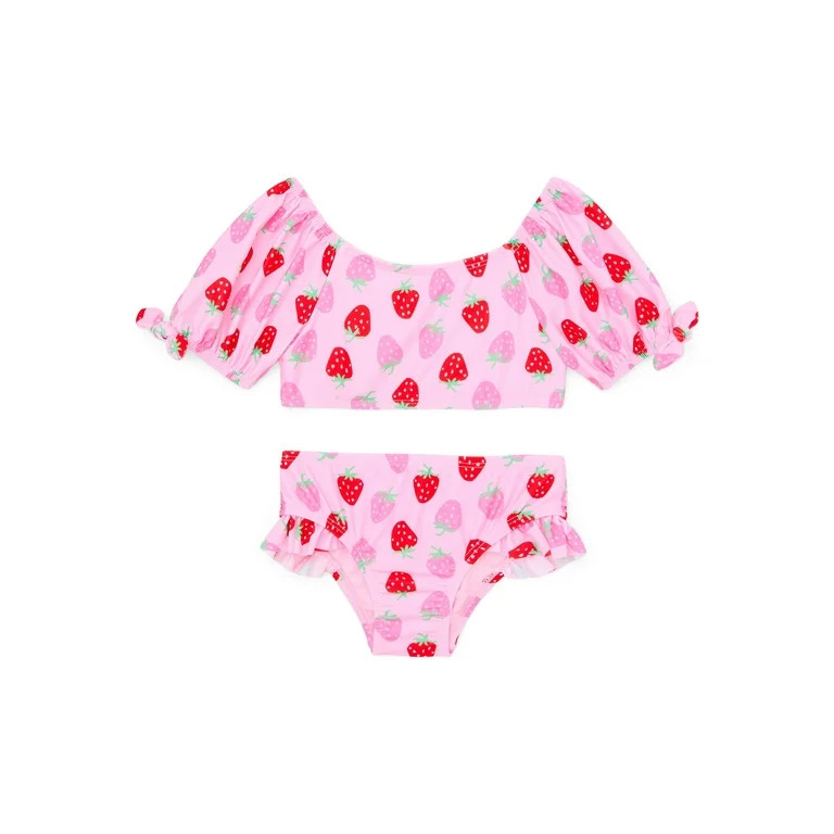 Wonder Nation Toddler Girl Puff- Sleeve Bikini Swimsuit, 2-Piece, Sizes 12M-5T | Walmart (US)