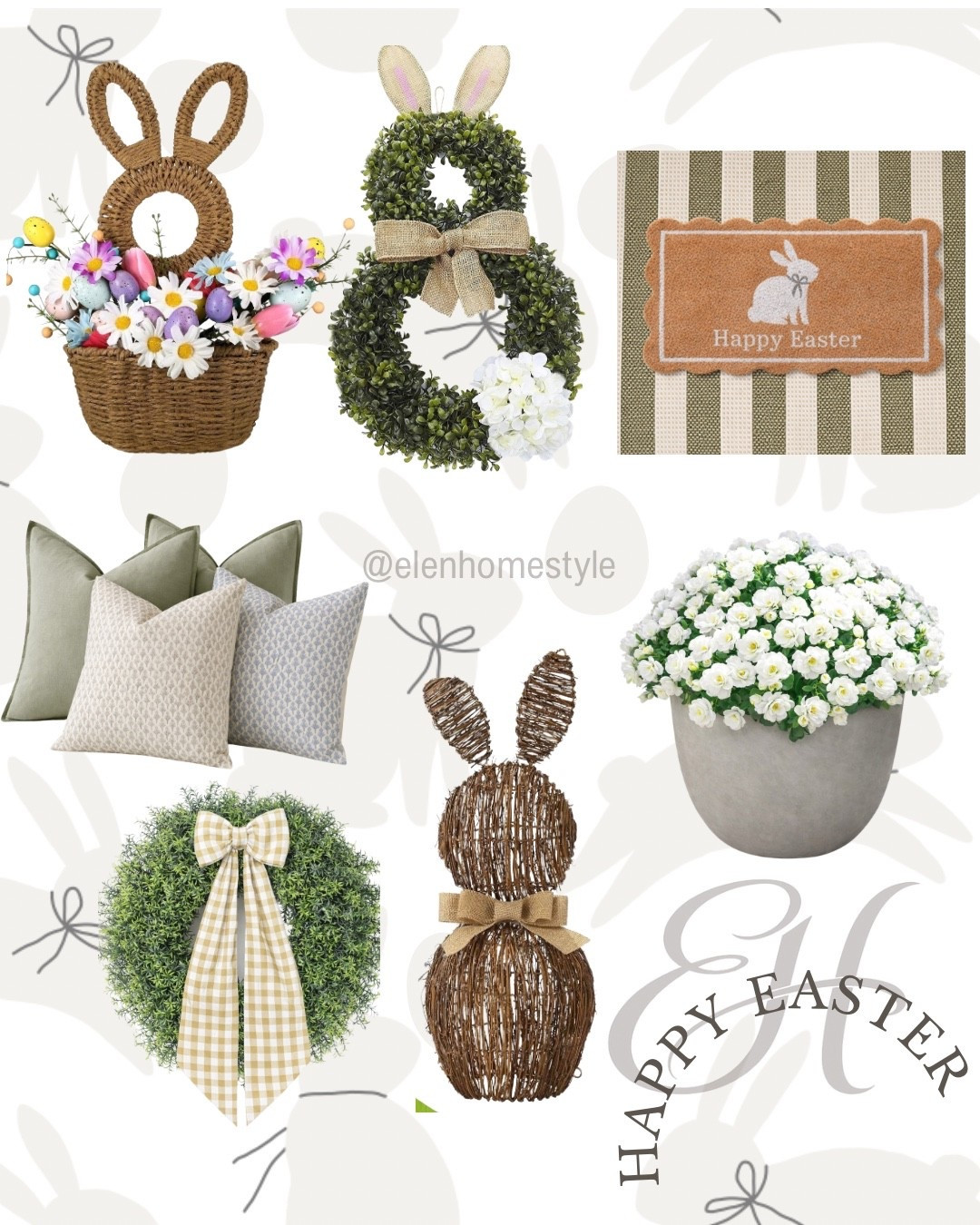 Soft, neutral Easter decor that feels fresh, cozy and timeless 🤍🌿
I’m loving this mix of greenery wreaths, gingham bows, striped layers, textured bunny accents and soft sage pillows. It’s the perfect balance of natural tones and spring charm — easy to style for a porch or living room refresh.

Everything is linked for you to shop ✨

#LTKhome #EasterDecor #SpringHome #NeutralDecor #PorchDecor #CozyHome #SeasonalDecor #GreenAndNeutral

#LTKHome #LTKSeasonal #LTKU