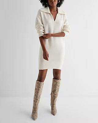 V-neck Mini Sweater Polo Dress | Express