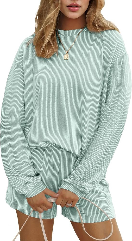 Ekouaer 2 Pieces Lounge Set for Women Long Sleeve Pajamas Top and Shorts Matching Sets Outfits wi... | Amazon (US)