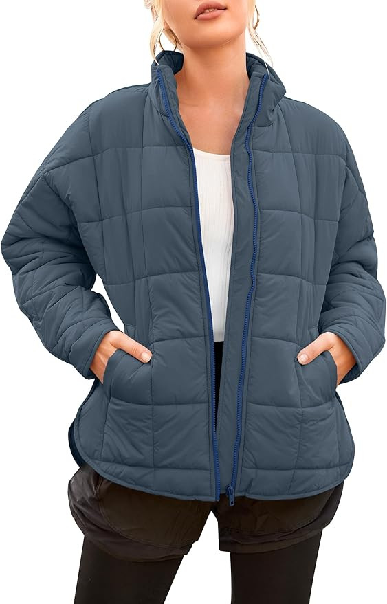 LEANI Women's Oversized Lightweight Puffer Jackets Long Sleeve Zipper Short Down Coat with Pocket... | Amazon (US)
