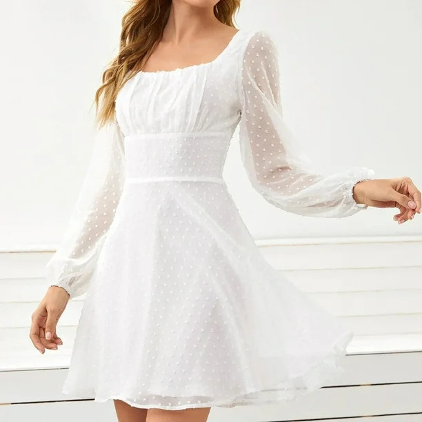 Wirdiell Women Dresses Casual Maxi Dress Casual Square Collar Solid Color Long Sleeve Slim Dress ... | Walmart (US)