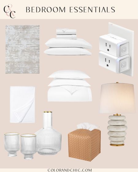 Bedroom essentials that are must-haves! Love all of these items and believe they serve great importance for my bedroom. Including a bedtime decanter set, luxury sheet and duvet set, nice lamps and a signature area rug! 

#LTKstyletip #LTKhome