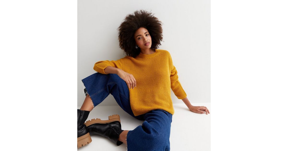 Mustard Knitted Split Hem Long Sleeve Jumper | New Look | New Look (UK)