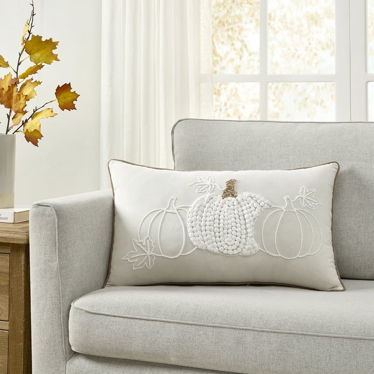 My Texas House 14" x 24" Ivory Embroidered Pumpkin Decorative Pillow | Walmart (US)