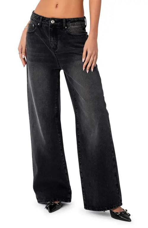 EDIKTED Braya Baggy Jeans in Black-Washed at Nordstrom, Size Large | Nordstrom
