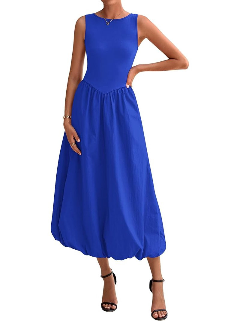 FreshPretty Women's Summer Casual Sleeveless Midi Dress Patchwork Knit Tank Bubble Long Flowy Bea... | Walmart (US)