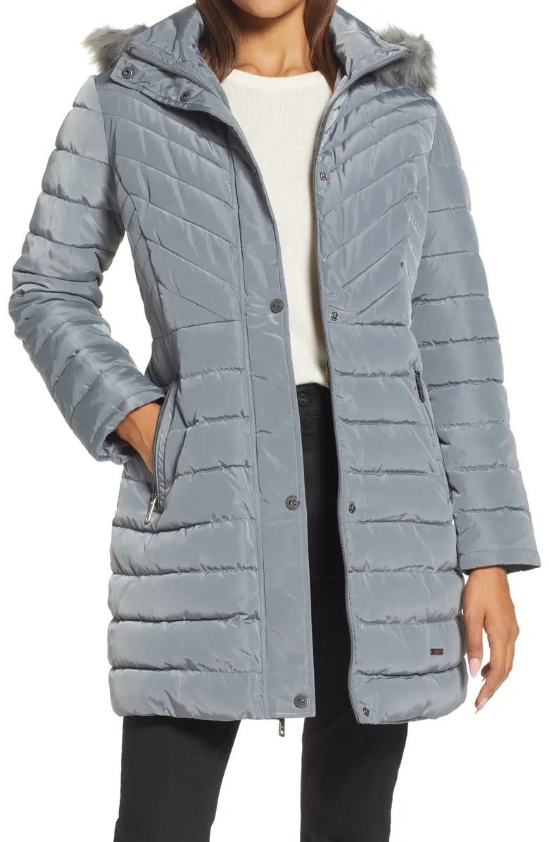 Hooded Puffer Jacket with Faux Fur Trim | Nordstrom Rack