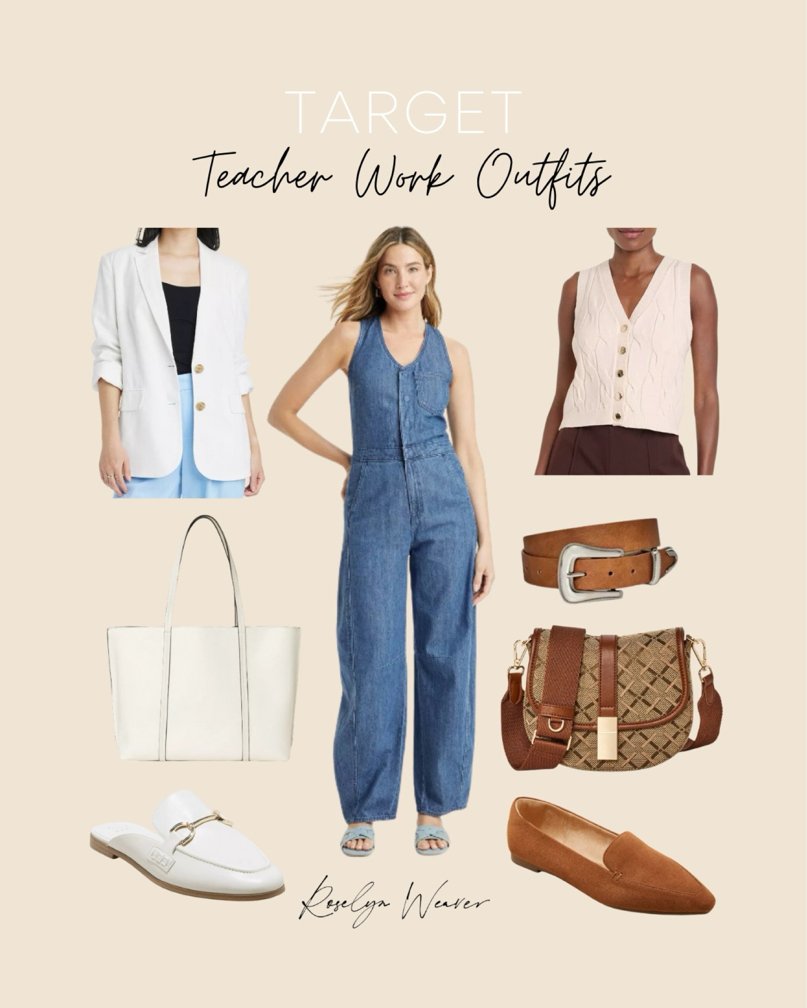 Work outfit perfect for after work 

Teacher outfit, workwear, denim jumpsuit, boyfriend blazer, vest

#LTKSaleAlert #LTKStyleTip #LTKWorkwear
