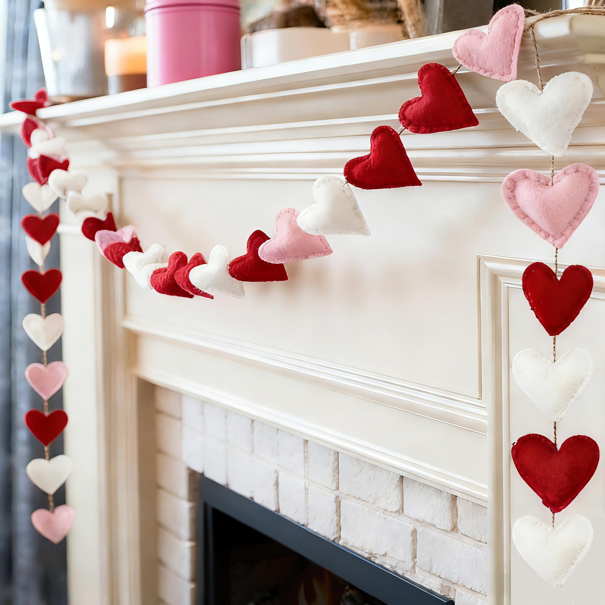 Whaline 11.5 Ft Valentine's Day Felt Banner Pink Red White Heart Hanging Garland for Wedding Anni... | Amazon (US)