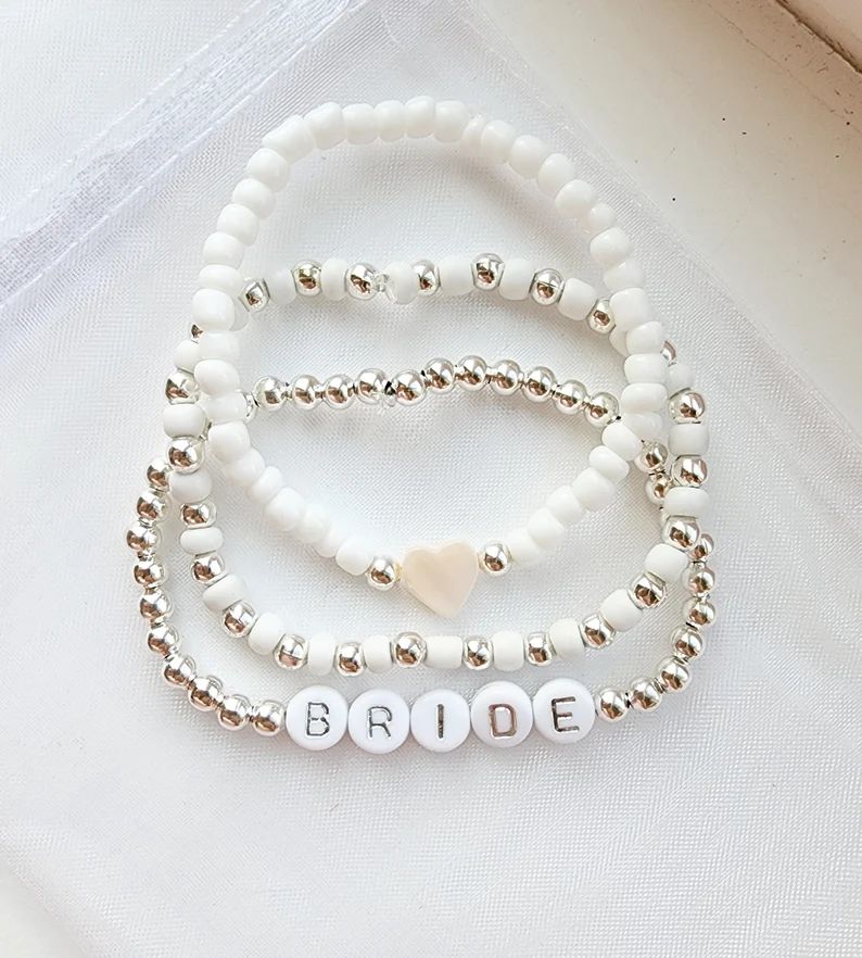 Beaded Name Bracelet-bride Bracelet-bridal Jewelry-bridal Shower Gift-gift for Bride-bracelets fo... | Etsy (US)
