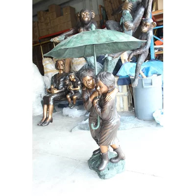 Two Kids Holding an Umbrella Bronze Statue Fountain - Amadeus Vintage Sculpture, 90''HX 34''W X34''D | Wayfair North America