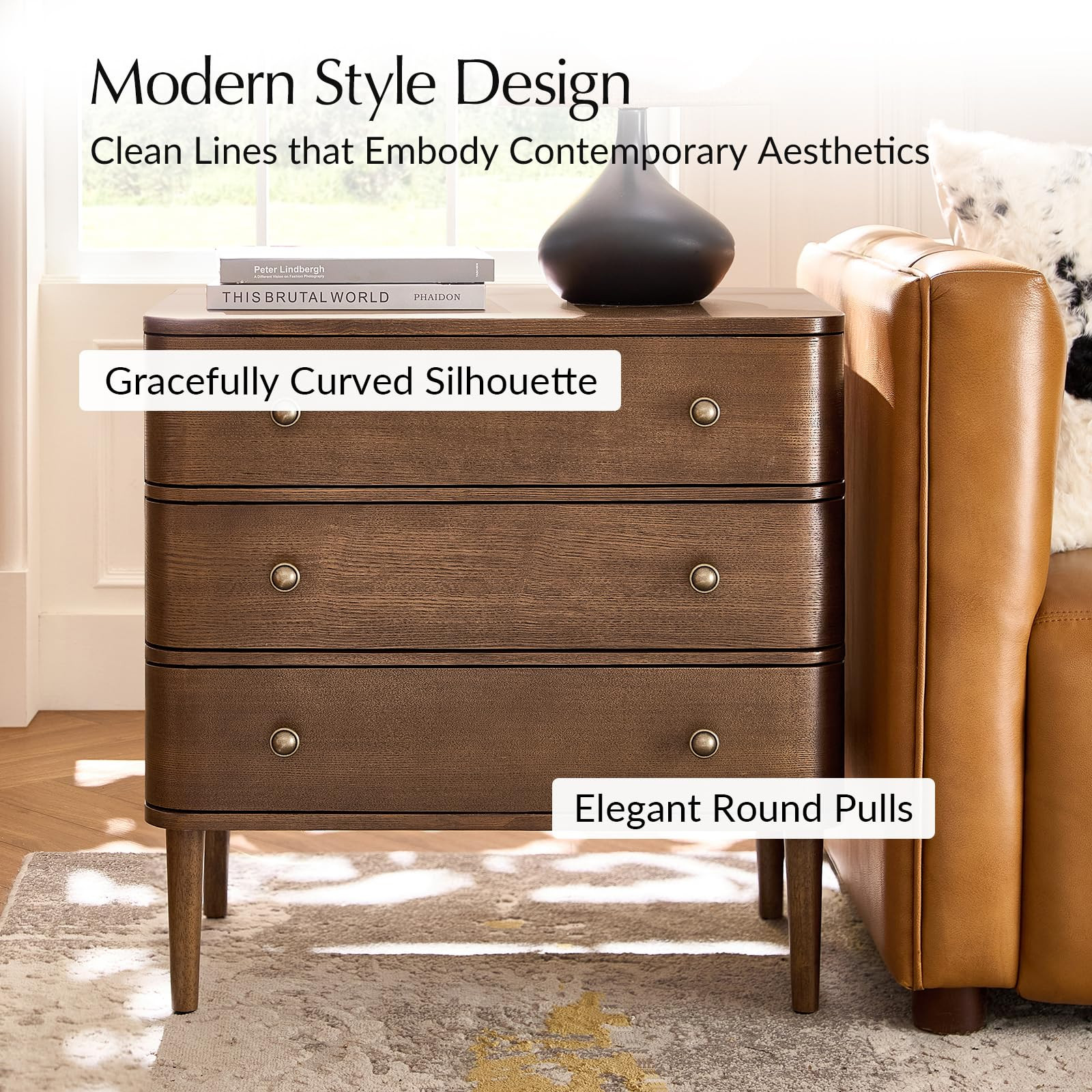 HULALA HOME Modern End Table Set of 2 with Charge Station, 3 Drawer Wood Side Table with Solid Wo... | Amazon (US)