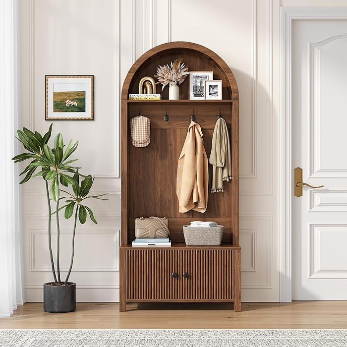 Hall Tree with Bench and Shoe Storage, 4-in-1 Mudroom Entryway Coat Rack & Shoe Storage Cabinet w... | Amazon (US)