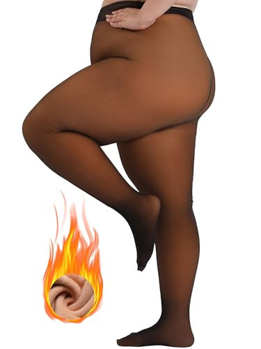 Amzshe Plus Size Fleece Lined Tights for Women, Fake Translucent Warm Winter Leggings, Control Top Thermal Tights | Amazon (US)