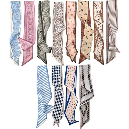 Uausyaly 12PCS Fashion Scarves for Women Multifunctional Neck Scarves Brown Purse Scarf Headbands for Bags Hair Accessories | Amazon (US)