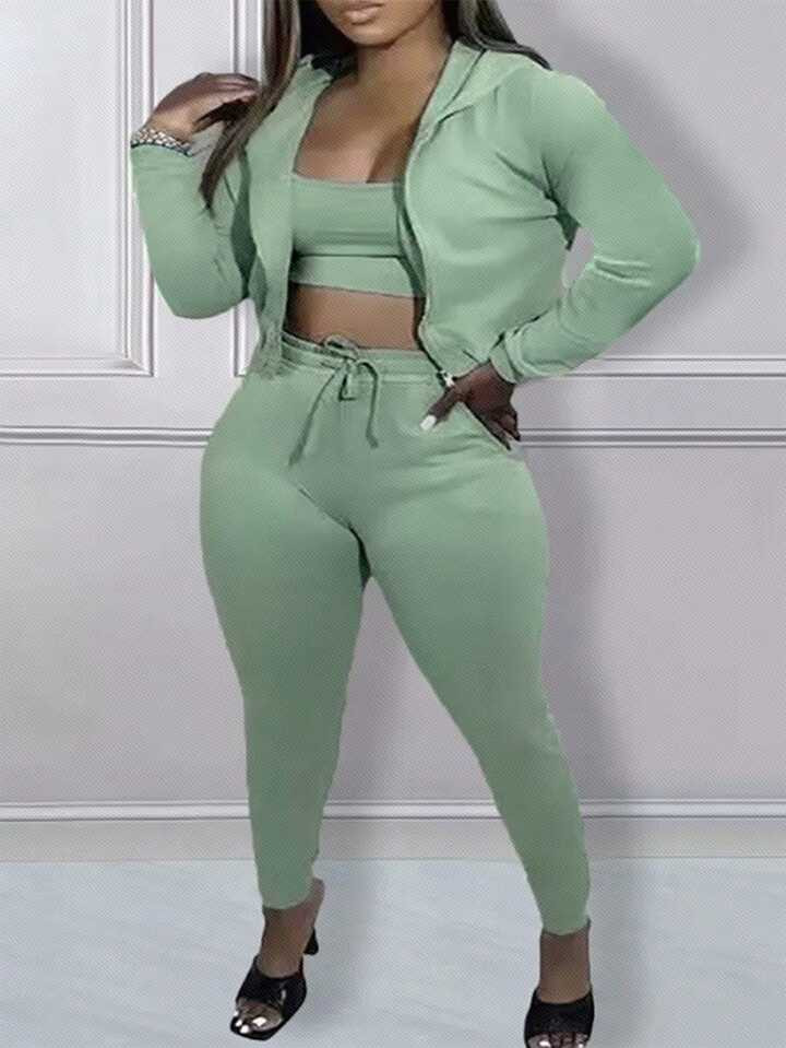 SHEIN Slayr Women'S Zipper Front Hooded Sweater Vest And Pants Two Piece Set | SHEIN