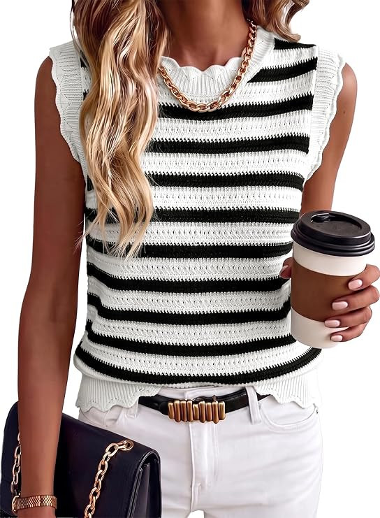 Pink Queen Women Striped Knit Sweater Vest Sleeveless Casual Top Fall 2026 | Amazon (US)