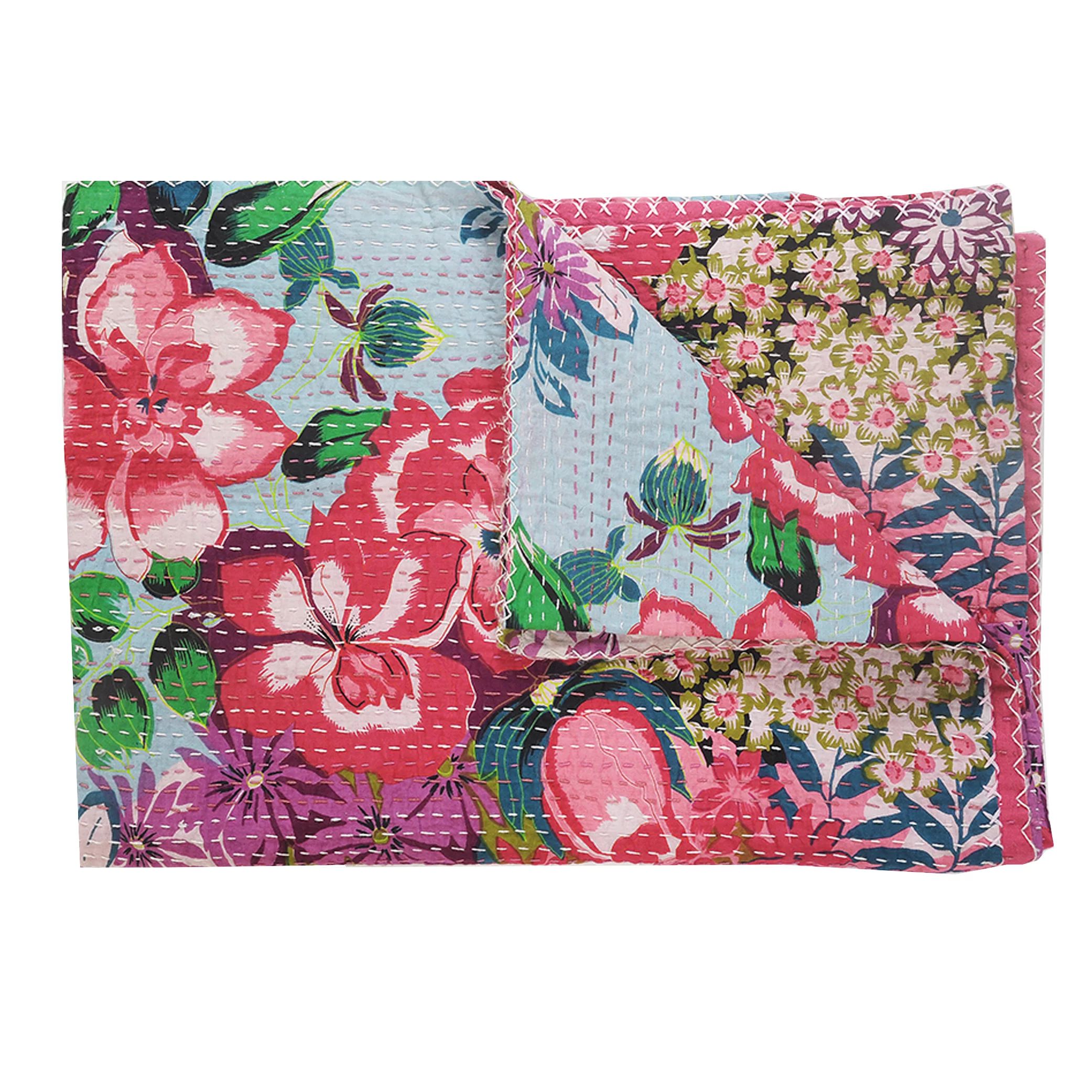 LR Home Kantha Floral Garden Multi-color 50" x 70" Cotton Throw Blanket | Walmart (US)