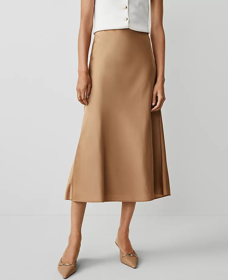 Petite Satin Bias Midi Slip Skirt | Ann Taylor