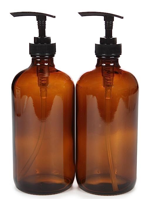 Vivaplex, 2, Large, 16 oz, Empty, Amber Glass Bottles with Black Lotion Pumps | Amazon (US)