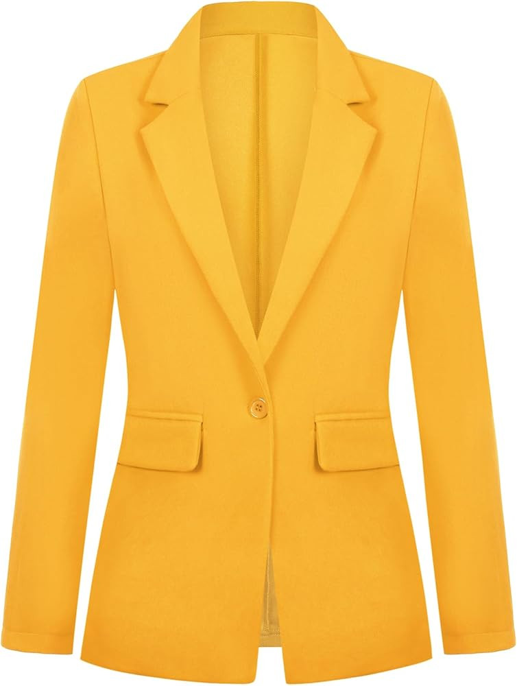 Womens Blazer One Button Jacket Suits Notched Lapel Casual Work Office Long Sleeve Blazer with Po... | Amazon (US)