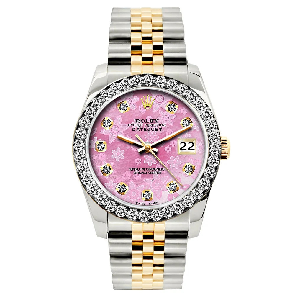 Pre-Owned Rolex Datejust 26mm Pink Flower Dial Two-Tone Bracelet Watch With Diamond Bezel | Walmart (US)