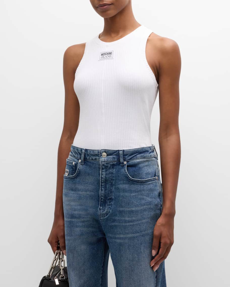 Moschino Jeans Signature Ribbed Logo Tank Top | Neiman Marcus