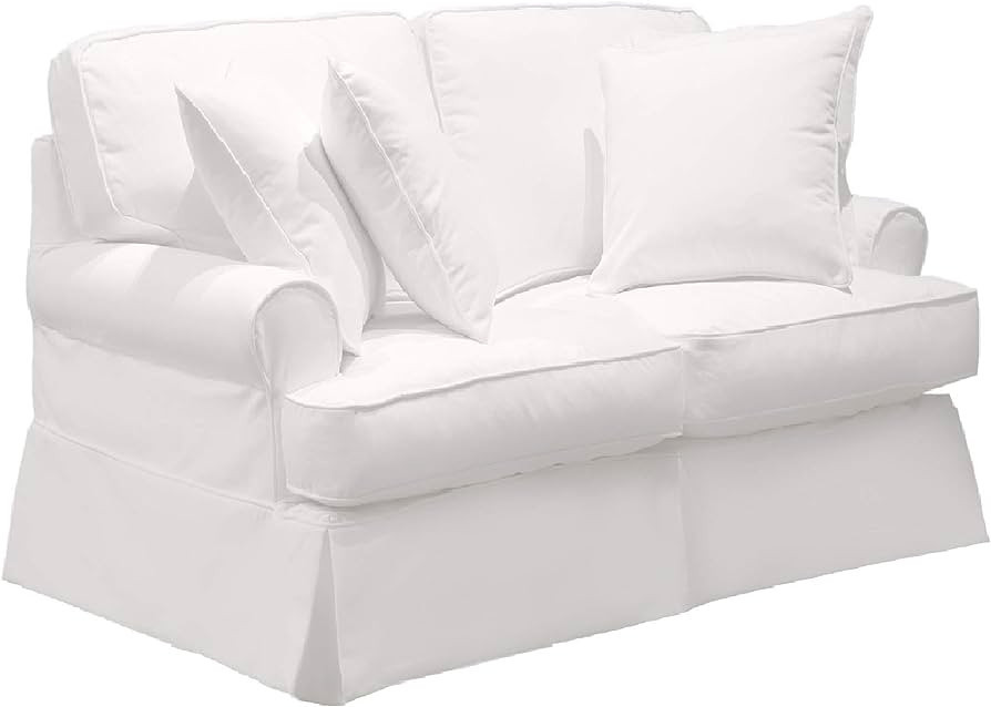 The Hamptons Collection 60” White T-Cushion Loveseat Cover with Back and Seat Cushion Cover and... | Amazon (US)
