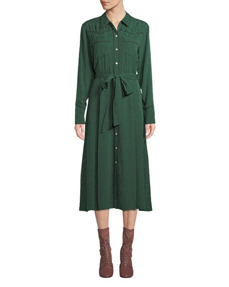 Spur Silk Jacquard Long-Sleeve Shirtdress | Neiman Marcus