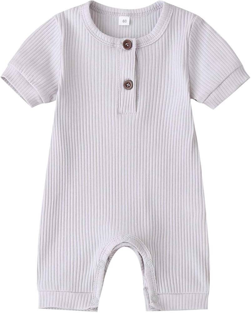 Kuriozud Newborn Infant Unisex Baby Boy Girl Button Solid Romper Bodysuit One Piece Jumpsuit Outf... | Amazon (US)