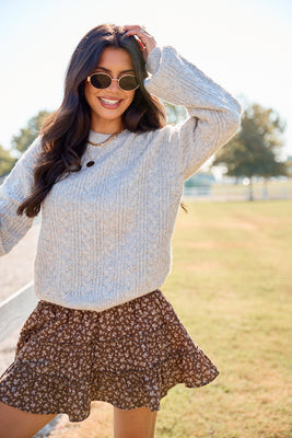 Sherri Heather Grey Cable Knit Sweater | Pink Lily