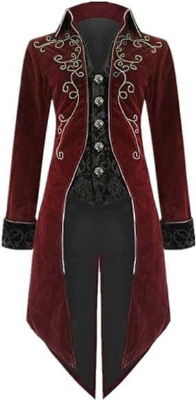YUANTU Men's Medieval Steampunk Vintage Tailcoat Jacket,Halloween Costumes,Renaissance Pirate Got... | Amazon (US)