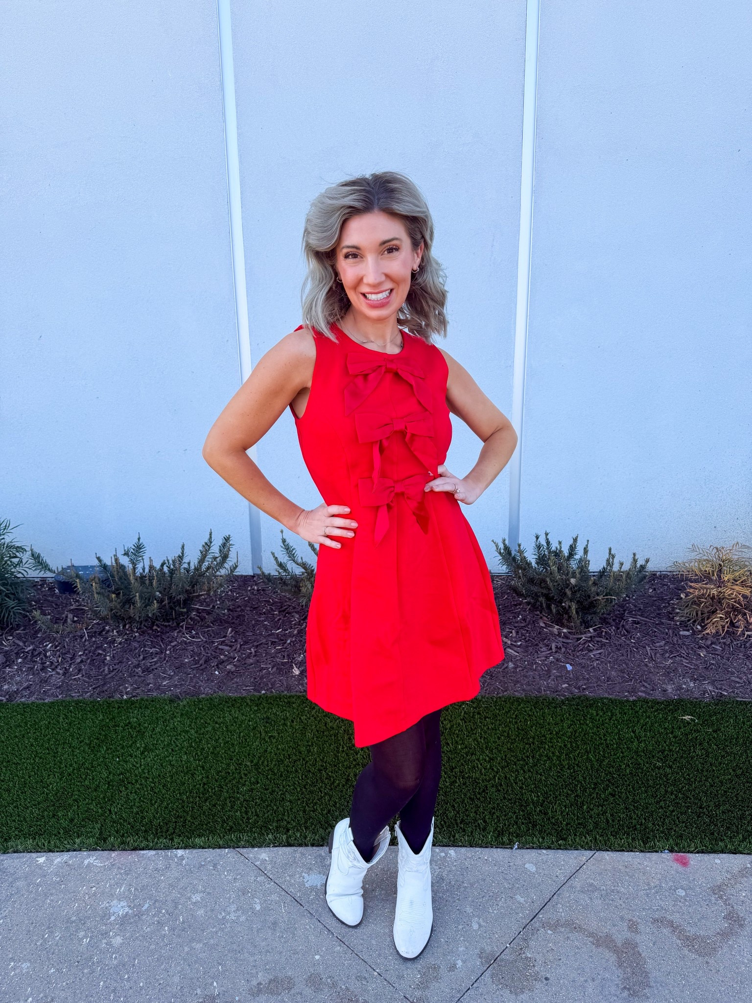 Women's Bow Front Mini Dress! I have been on the hunt for a Hill House blythe bow dress and girl this is it! Paired with a cowgirl boots for a southern flair ❤️💋🍷

#LTKootd #LTKValentine #LTKgrwm