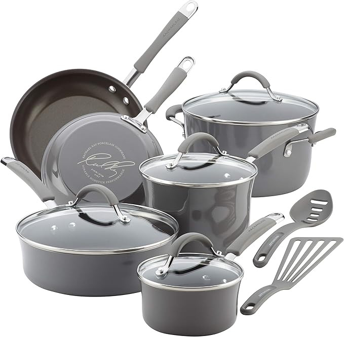 Rachael Ray - 16802 Rachael Ray Cucina Nonstick Cookware Pots and Pans Set, 12 Piece, Sea Salt Gr... | Amazon (US)